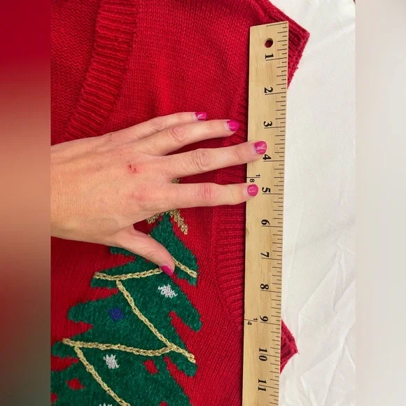 Vintage Laura Gayle Button Up Red Christmas Sweater Vest - Picture 8 of 10